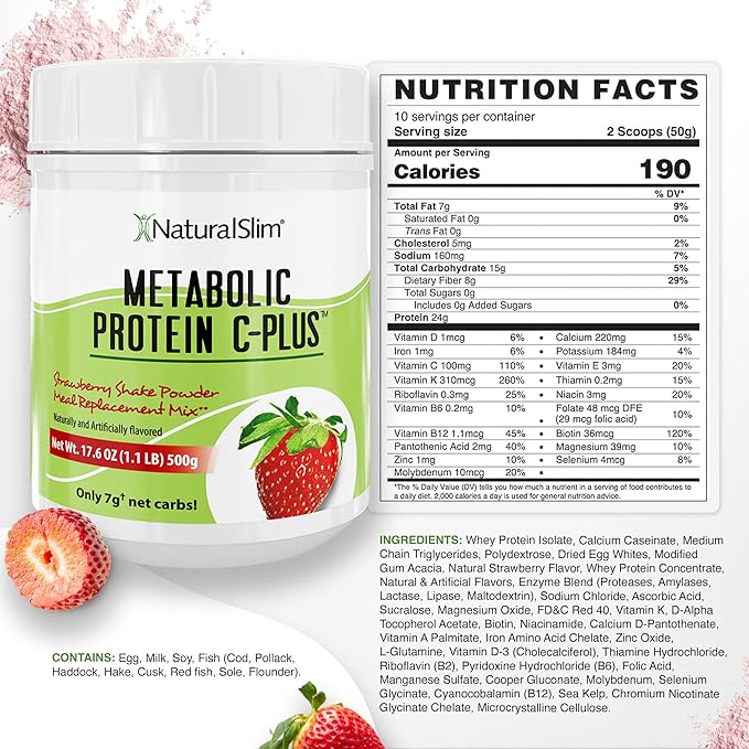 Metabolic Protein C-Plus Whey Protein Powder &amp Shake Meal Replacement with Vitamin C L-Glutamine &amp Digestive Enzymes Low Carb Protein Drink Support Metabolism Energy &amp Gut health 1.1lb