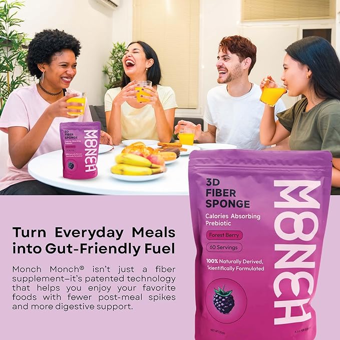 Monch Monch Calorie Absorbing Fiber Sponge – Forest Berry One Month Supply – Konjac Gum &amp Prebiotic Fiber Supplement for Gut Health &amp Blood Sugar Support – Vegan Sugar-Free 60 Ct