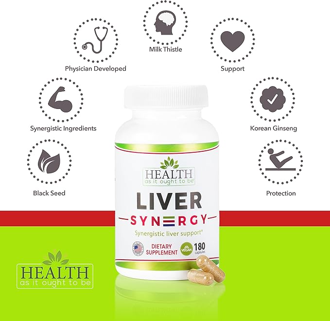 Health As It Ought To Be Liver Syn3rgy Supplement | Physician Formulated Capsules with Milk Thistle Black Seed Korean Ginseng | 180 Capsules