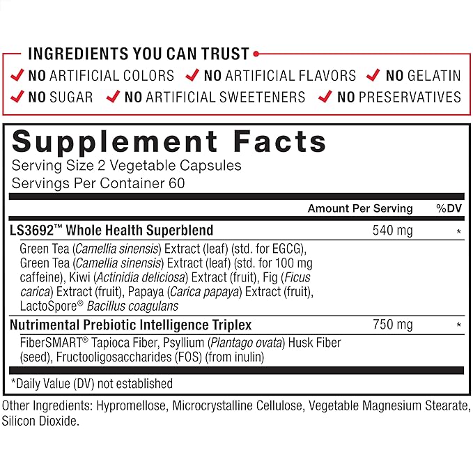 Force Factor ProbioSlim + Prebiotic Fiber Weight Loss Supplement for Women and Men Probiotic and Prebiotic Digestive Health Support with Green Tea Extract and Psyllium Husk Fiber 120 Capsules