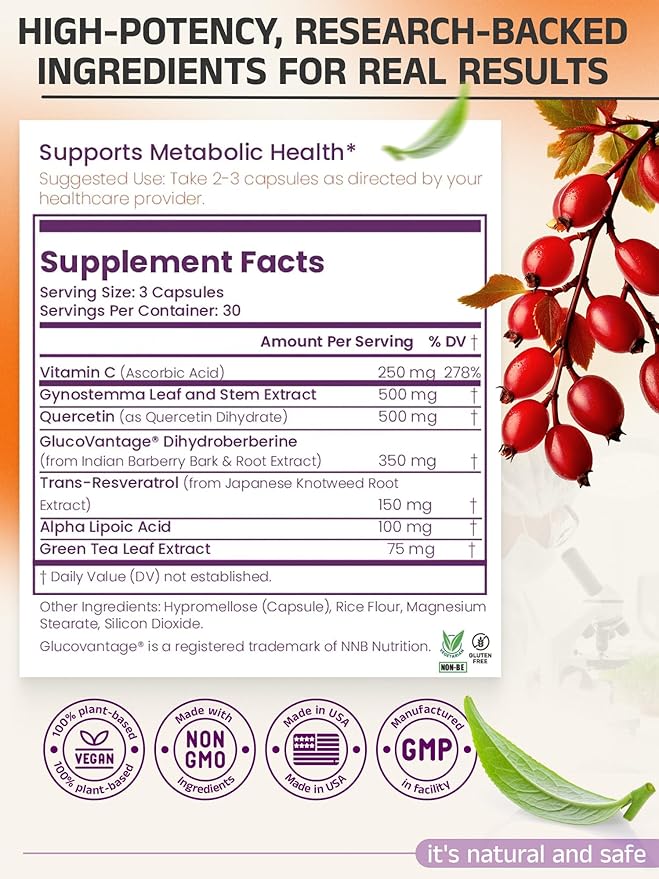 Resveratrol + Dihydroberberine + Quercetin Complex – Anti-Aging Cellular Supplement with Vitamin C &amp Zinc – Longevity &amp Mitochondrial Support – 90 Capsules – Doctor Formulated