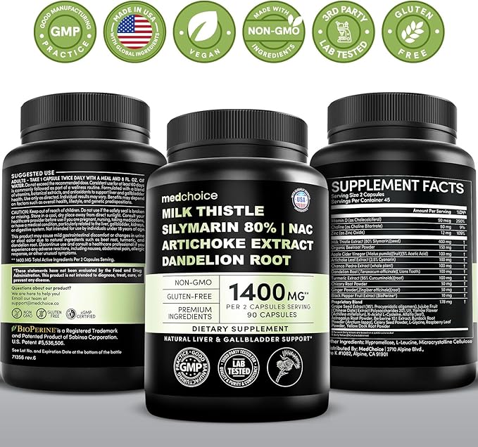 Milk Thistle Supplement w/ NAC Artichoke &amp Dandelion – Liver Support Supplement &amp Gallbladder Supplements in One – Liver Detox – Milk Thistle &amp Liver Care Supplements – 90 Vegan Capsules