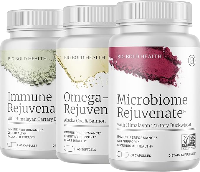 BIG BOLD HEALTH Longevity Bundle - Complete Immune System Support with HTB Rejuvenate Omega-3 &amp Microbiome Supplement - Non-GMO Gluten-Free Immune System Booster w/Polyphenols Prebiotics &amp