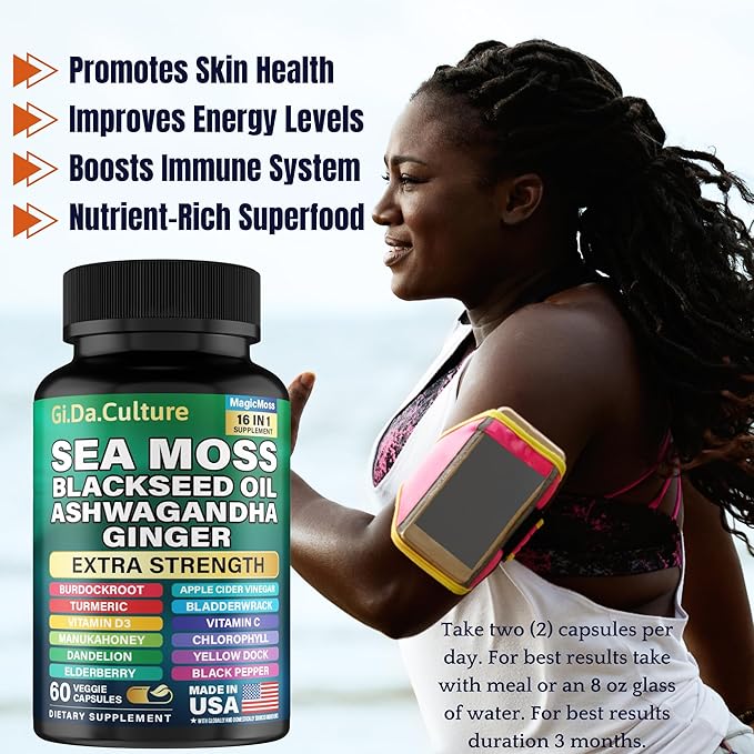 Sea Moss + Shilajit + NAD+ Capsules – Complete Cellular Health Energy Detox Immunity &amp Vitality Stack – 92 Minerals Fulvic Acid Anti-Aging – Vegan Supplement