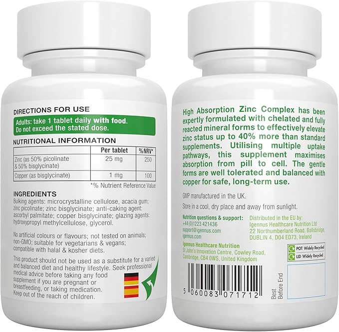 Triple Magnesium Complex + Zinc Complex Vegan Bundle High Absorption Chelated Magnesium + 25mg Chelated Zinc Picolinate &amp Bisglycinate with Copper by Igennus