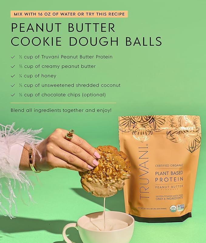 Truvani Vegan Pea Protein Powder | Peanut Butter | 20g Organic Plant Based Protein | 20 Servings | Keto | Gluten &amp Dairy Free | Low Carb | No Added Sugar