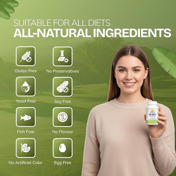 Daily Vites ADK Vitamin Supplement 5000 IU 90 Capsules - 3 Months Supply - High Potency Vitamin A D3 &amp K2 (MK-7) - Physician Formulated ADK for Bone Heart &amp Immune Support - Non-GMO Glute