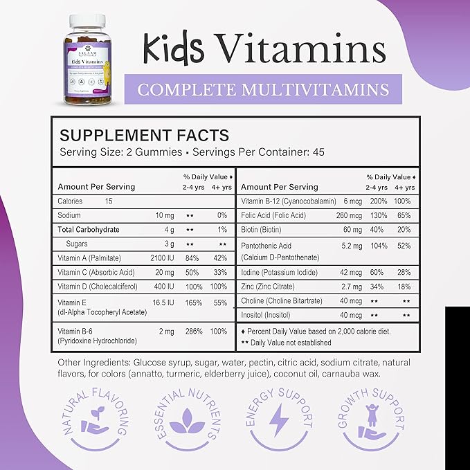 Salaam Nutritionals - Multivitamins Multivitamins for Kids Gummy Vitamins with 13 Essential Vitamins + Minerals Bone and Immunity Support 90 Count 1 Pack