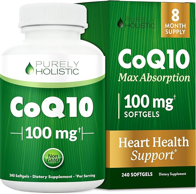 CoQ10 100mg Softgels | Heart Health Support | 8 Month Supply | High Absorption Coenzyme Q10 for Energy Levels &amp Vitality Support | Co Q 10 Supplement | Non-GMO &amp Gluten-Free | 240 Co Q10 Softg