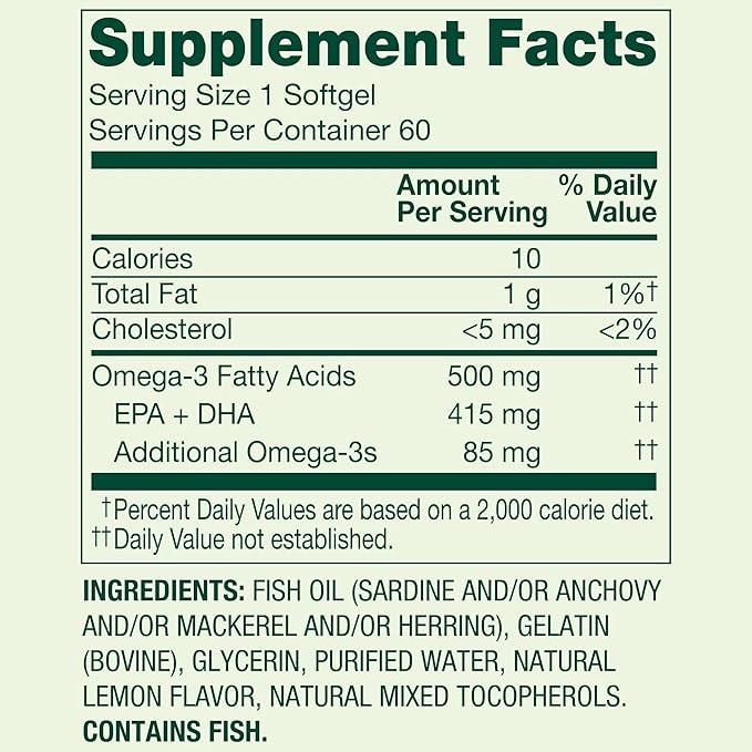 SUREFECT Spring Valley Daily Maintenance Omega-3 from Fish Oil Dietary Supplement Softgels for General &amp Heart Health Support Lemon Flavor 500 mg 60 Count Organizer.