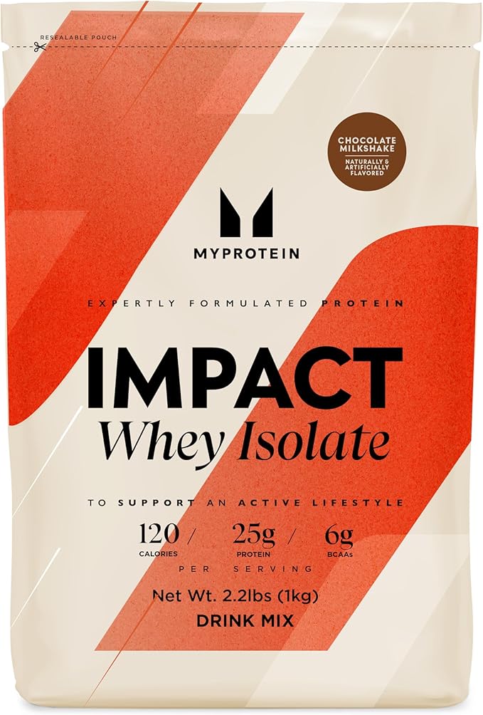 Myprotein Impact Whey Protein Isolate 2.2 Lbs (31 Servings) Chocolate Milkshake 25g Protein 3.5g Glutamine &amp 6g BCAA Per Serving Shake for Muscle Strength &amp Recovery