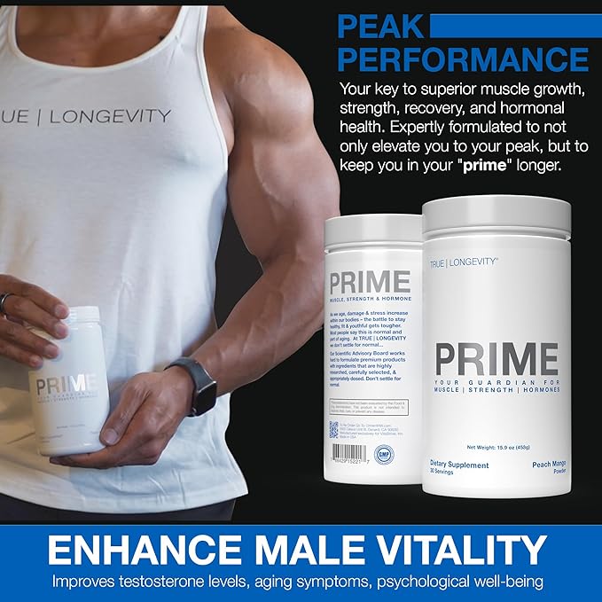 DRINK HRW Prime Men’s Health Supplement: Enhance Muscle Strength Vitality Scientifically Validated Premium Ingredients Boost Energy Endurance with Creatine + GAA Pro (Peach Mango 30 Servings)