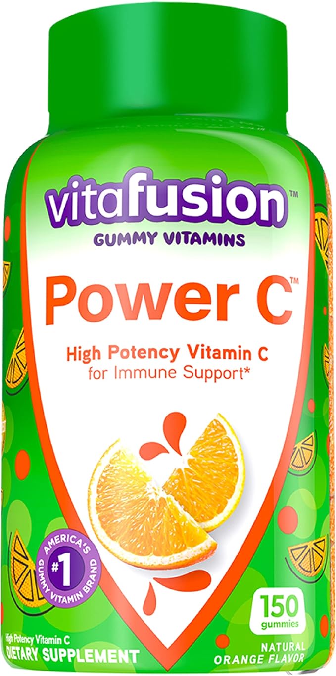 Vitafusion Extra Strength Biotin Gummy Vitamins &amp Power C Vitamin C Gummies for Immune Support Orange Flavored 282 mg Vitamin C America’s Number 1 Gummy Vitamin Brand 50 Day Supply 150 Count