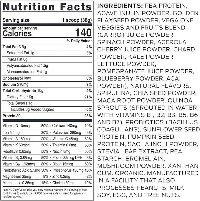 Vega Organic All-in-One Vegan Protein Powder French Vanilla -Superfood Ingredients Vitamins &amp Premium Sport Protein Vanilla Protein Powder Vegan Non GMO Gluten Free Plant Based Protein Powder