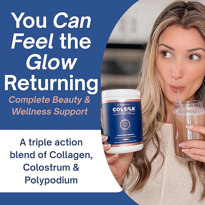 SRILabs ColSilk Unflavored Hydrolyzed Collagen Powder with Colostrum and Polypodium - Skin Hair Nails Gut Health and Joint Support - One Scoop Daily | 1 Month Supply