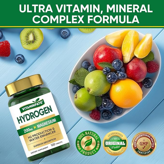 Hydrogen Water Tablets with Magnesium &amp Electrolytes 120 Tablets | H2 Molecular Hydrogen Supplement to Support Energy Brain Health Metabolism &amp Healthy Aging