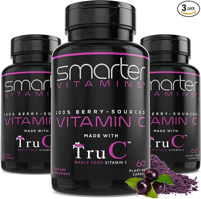 (3 Pack) Raw Whole Food Vitamin C Natural Immune Support from Berries Premium Antioxidants Bioflavonoids &amp Polyphenols 180 Vegan Capsules