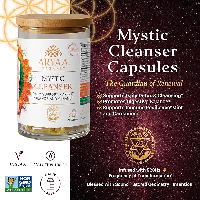 Mystic Cleanser Capsules – 90 Count | Daily Detox &amp Immune Support | 980 mg Whole Herb Blend of Neem Turmeric &amp Black Pepper | Vegan Non-GMO Gluten-Free | Sound-Infused with 528Hz