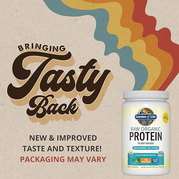 Garden of Life Organic Vegan Unflavored Protein Powder 22g Complete Plant Based Raw Protein &amp BCAAs Plus Probiotics &amp Digestive Enzymes for Easy Digestion &amp