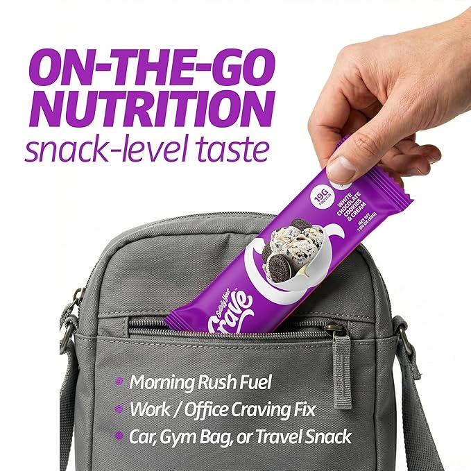 Satisfy Your Crave Protein Bars– High Protein Delicious Snacks– 19g of Protein No Added Sugar– White Chocolate Cookies &amp Cream– Perfect Breakfast On-the-Go Snack Pantry Staple &amp Office Trea