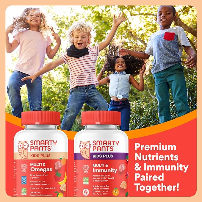 SmartyPants Kids Daily Nutrition &amp Immunity Bundle: Multivitamin + Multi &amp Immunity Gummies with Vitamins C D3 B12 A &amp Zinc – Gluten Free Non-GMO 60 Count Each (Pack of 2)
