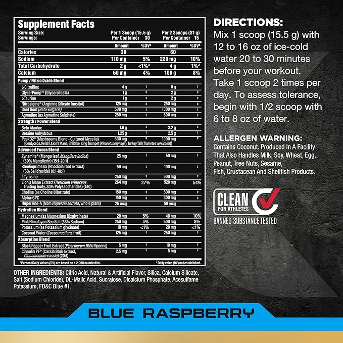 ALLMAX Impact Pump Xtreme Blue Raspberry - 465 g - Stim-Free Pre-Workout Formula - Supports Pumps Endurance &amp Hydration - Up to 30 Servings