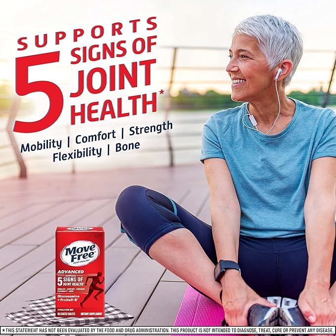 Move Free Advanced Glucosamine Chondroitin + Calcium Fructoborate Joint Support Supplement Supports Mobility Comfort Strength Flexibility &amp Bone - 80 Tablets (40 servings)*