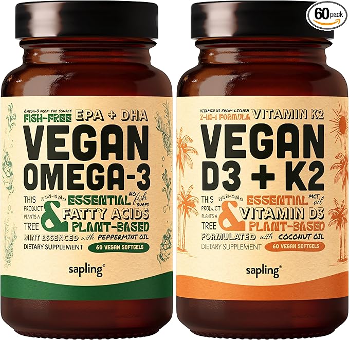 Vegan Omega 3 &amp Vegan Vitamin D3 + K2 Supplement Bundle - Plant-Based DHA &amp EPA Fatty Acids 4000 IU Vitamin D3 and 100mcg Vitamin K2 as Mk7