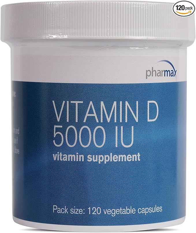 Pharmax Vitamin D 5000 IU | Supports Healthy Bones and Teeth and Absorption of Minerals | 120 Capsules