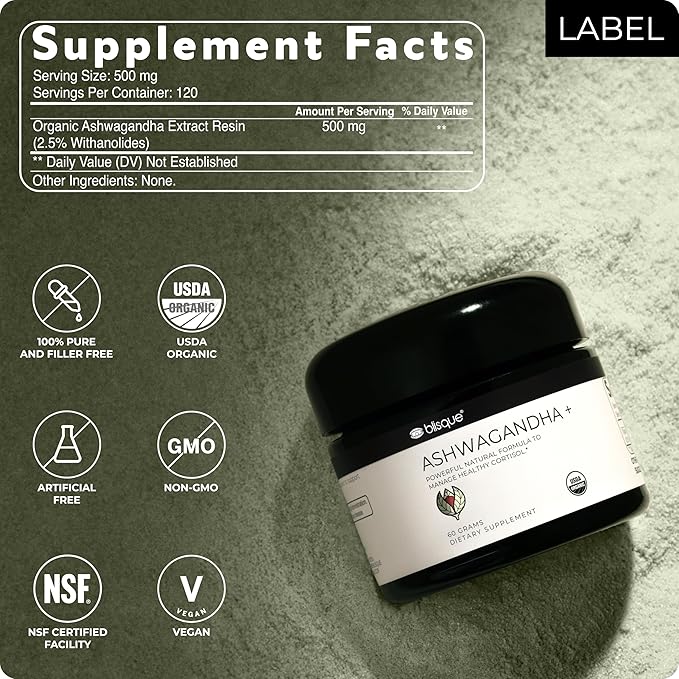 Blisque - Extremely Bitter Organic Ashwagandha Paste | This is a Paste that Needs to be Scooped with a Spoon. These are NOT Capsules. | Very Bitter | 60 Grams | Contains Glycerin