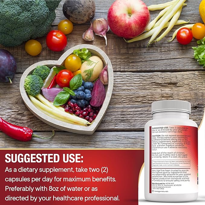 NEW AGE COQ10 200mg Red Yeast Rice Omega 3 Magnesium Complex Zinc Vitamin K2 D3 - Heart Health Support Vitamins for Women and Men with Vitamin B3 Coenzyme Q10-60 Count