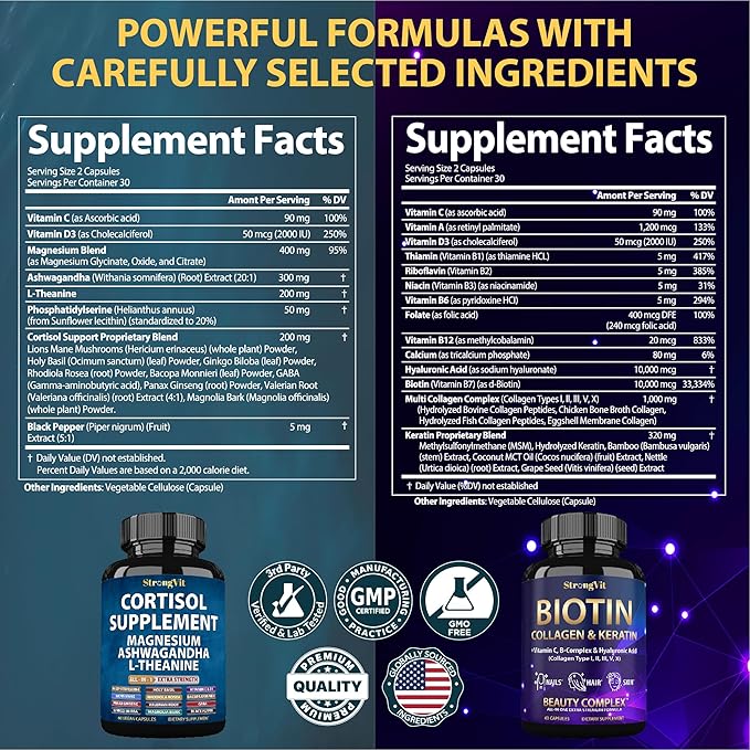 Cortisol Supplement &amp Biotin Complex Bundle (120 Capsules)