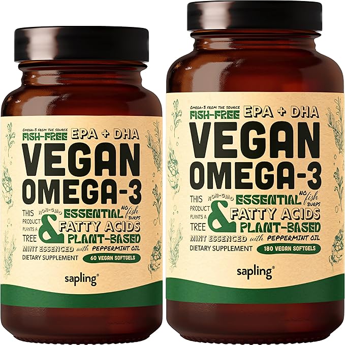 Vegan Omega 3 60 Softgels &amp 180 Softgels Bundle - Plant Based DHA &amp EPA Fatty Acids - Carrageenan Free Alternative to Fish Oil Supports Heart Brain Joint Health - Sustainably Sourced Algae