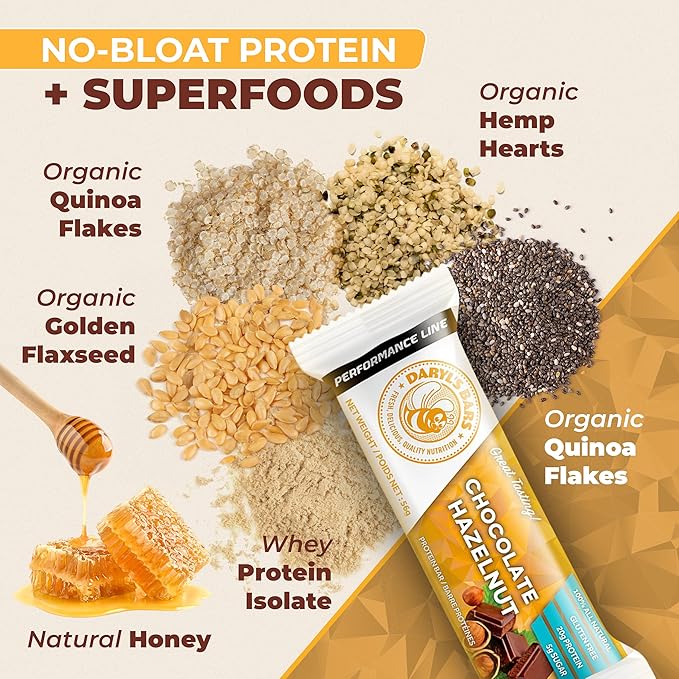 Daryl's Bars Chocolate Hazelnut On the Go Whey Protein Bars Gluten Free 20gr of Protein Snack Meal Replacement Pack of 1