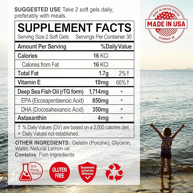 NANOWELL Red Omega-3 with Astaxanthin DHA &amp EPA - Immune Support Fish Oil - 60 Softgels X 4 Bottles (240 Count)