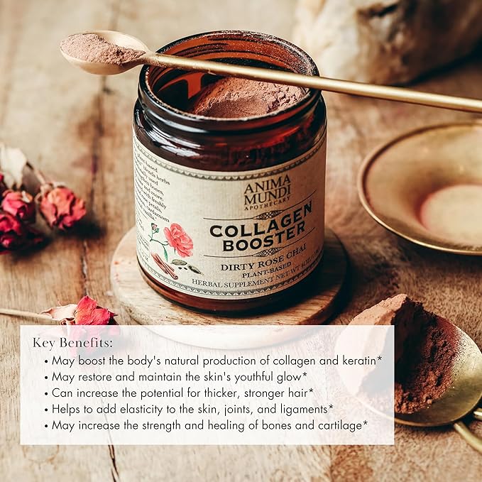 Anima Mundi Apothecary Vegan Collagen Booster Powder Dirty Rose Chai - Beauty Supplement for Skin Hair &amp Nails - Collagen Support Powder for Glowing Skin - Easy Drink Mix-in (4oz)