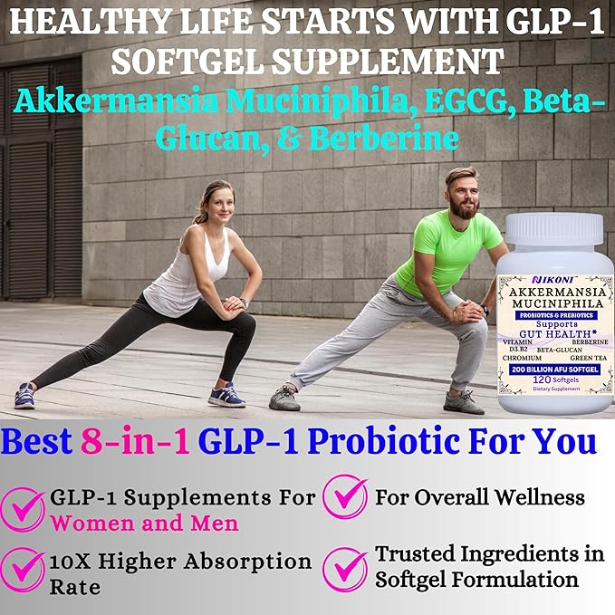 Nikoni Akkermansia Muciniphila GLP-1 Probiotic Supplement for Women &amp Men Gut Health (Pack of 4)