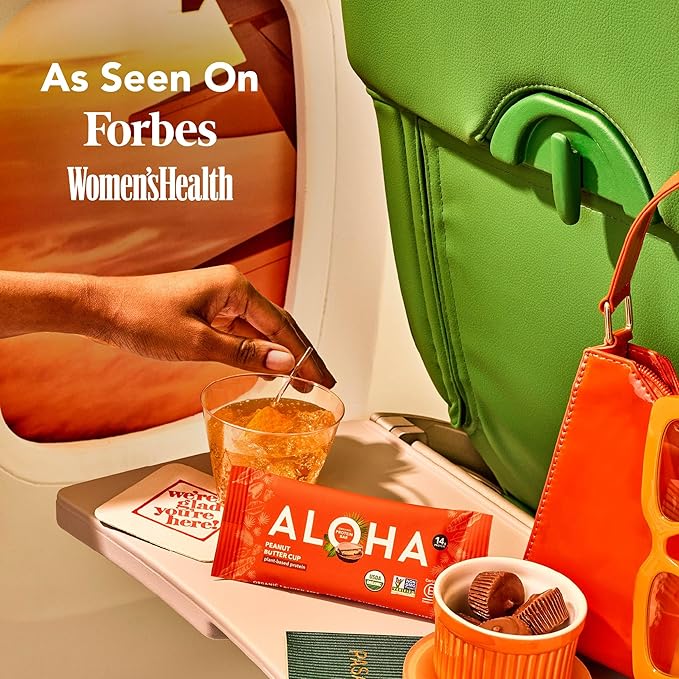 ALOHA Organic Plant Based Protein Bars - Peanut Butter Cup Bar - 12 Bars Vegan Low Sugar Gluten-Free Low Carb Non-GMO No Stevia No Erythritol