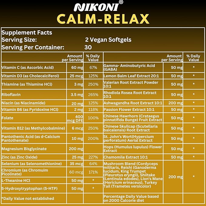 Nikoni® Calm Relax Phospholipid Complex | Enhanced Absorption Formula | 60 Vegan Softgels