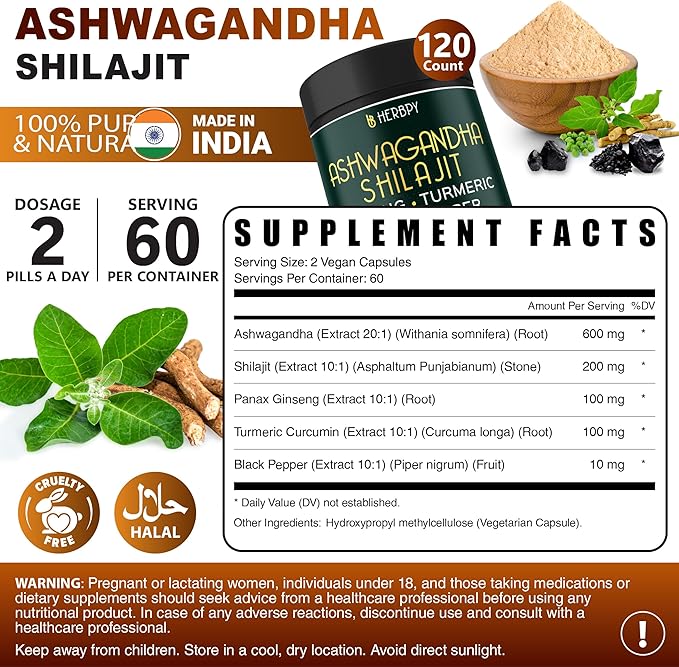 Bundle 5in1 Ashwagandha Shilajit 120 Count &amp 4in1 Cardamom Capsules 100 Count