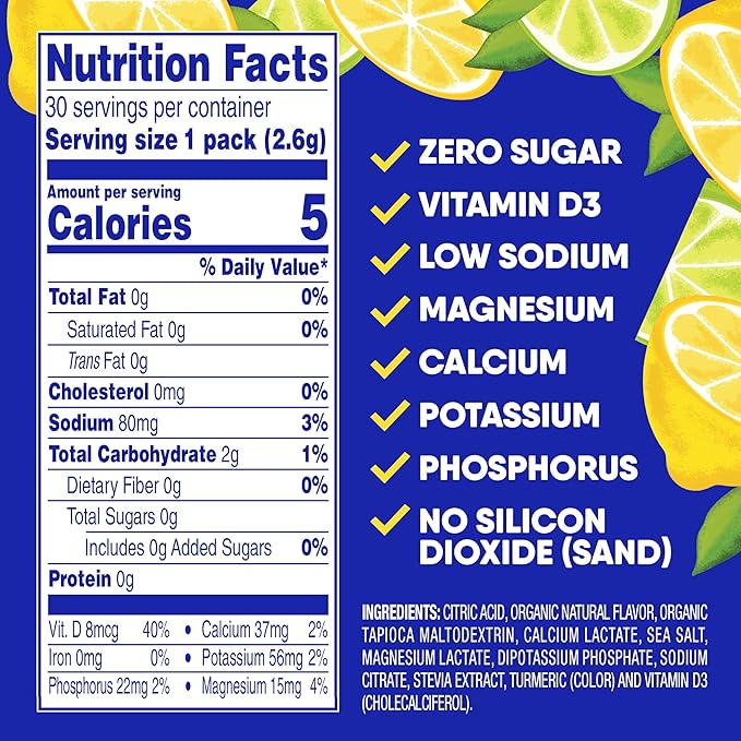 GoHydrate Instant Hydration Powder Packets - Low Sodium Electrolytes Drink Mix - Natural Hydration Support Sugar Free Electrolyte Flavored Powder Drink with Vitamin D 30 Packs Lemon Citrus
