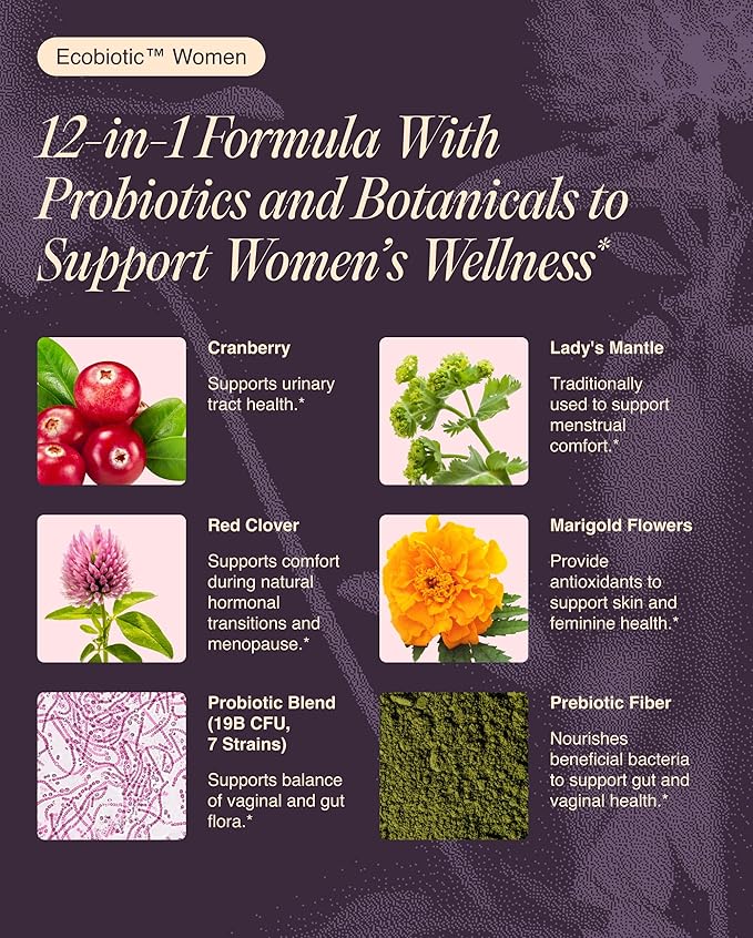 Women's Probiotic for PH Balance Urinary Tract &amp Gut Health – Vaginal Probiotics for Women with Prebiotics Lactobacillus Acidophilus &amp Crispatus Natural Cranberry &amp Herbs | 120 Vegan Ca