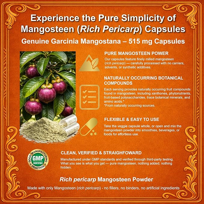 Mangosteen Pericarp Capsules Freeze Dried Whole Food High ORAC 56+ Potent Mangosteen Xanthones (120 Veggie Capsules) (2)