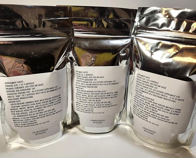 Turmeric Peppercorn Ginger Root and Moringa Leaf Capsule Triple Value Pk 300 ea! Herbal Supplement