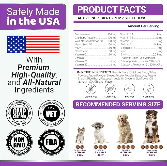 2-Pack Dog Multivitamin Chewable with Glucosamine - Dog Vitamins and Supplements - Senior &amp Puppy Multivitamin for Dogs - Hip &amp Joint Support - Immune Health Skin Heart Digestion Probiotic