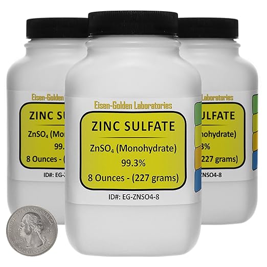 Zinc Sulfate [ZnSO4] 99.3% ACS Grade Powder 1.5 Lb in Three Space-Saver Bottles