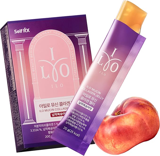 ILO Mucin Collagen Jelly Stick – 300 Dalton Ultra-Absorption Plant-Based Mucin &amp Low-Molecular Fish Collagen for Radiant Glow – Korean Skin Glow Booster Donut Peach Flavor 10 Sticks