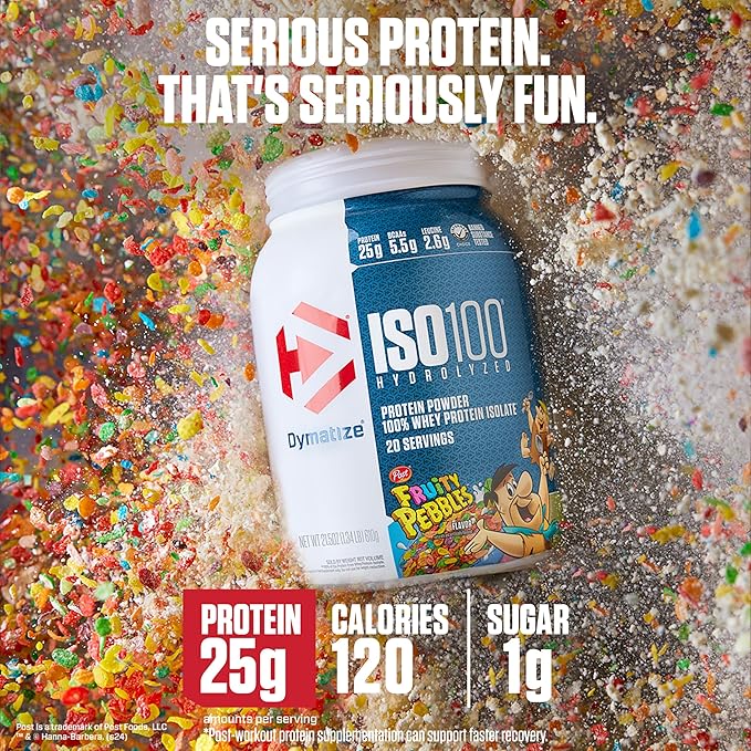 Bundle of Dymatize Performance Protein Shake Fruity Pebbles (12 pack) + ISO100 Whey Protein Powder Isolate Fruity Pebbles (20 Servings)