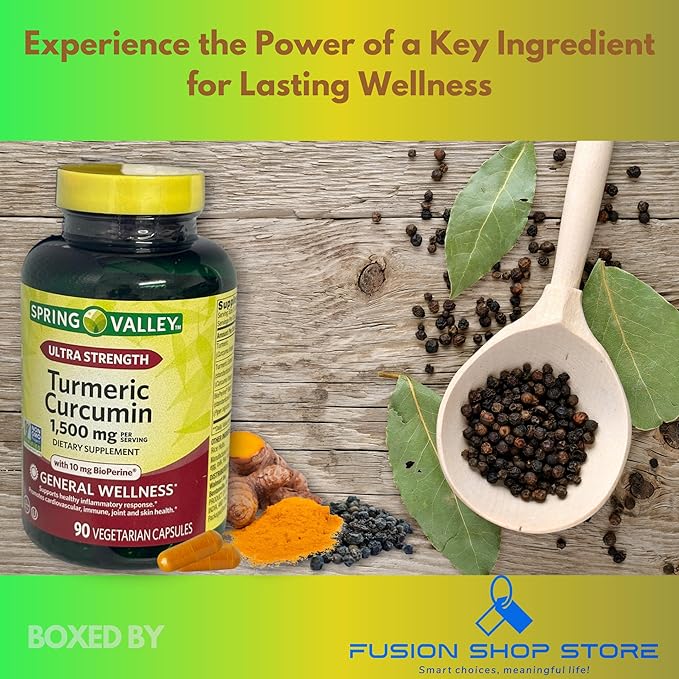 Turmeric Curcumin 1500mg with Black Pepper Capsules 90ct (Pack of 1) Boxed By Fusion Shop Store
