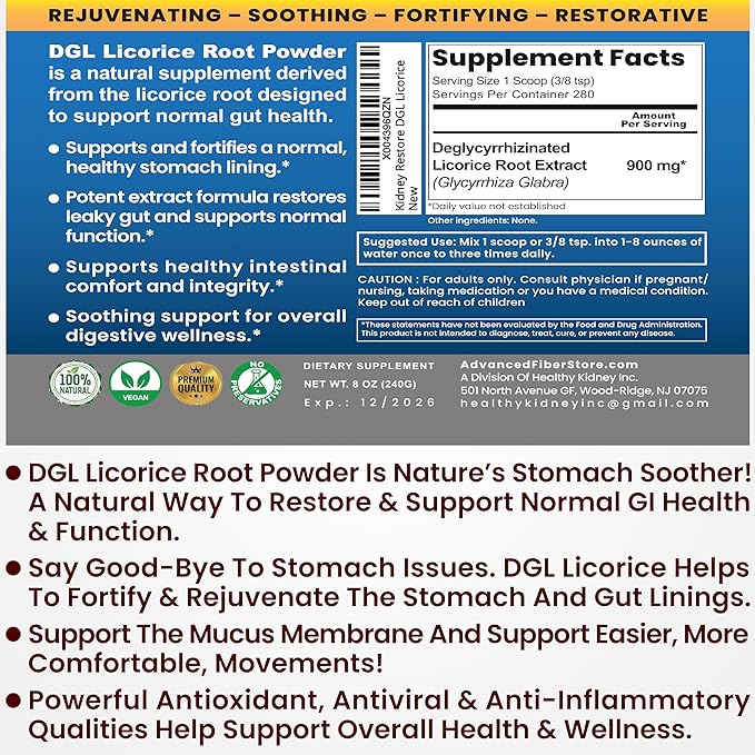 Advanced Acacia Fiber Powder Bundle 2.5 Ibs (40oz) Soluble Fiber Leaky Gut Repair Powder + DGL Licorice Supplement: Stomach Relief Leaky Gut Repair DGL Powder for Digestive Restoration Acid Relief